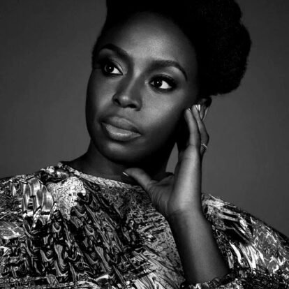 alt="Chimamanda Ngozi Adichie giving The Danger of a Single Story TED Talk"
