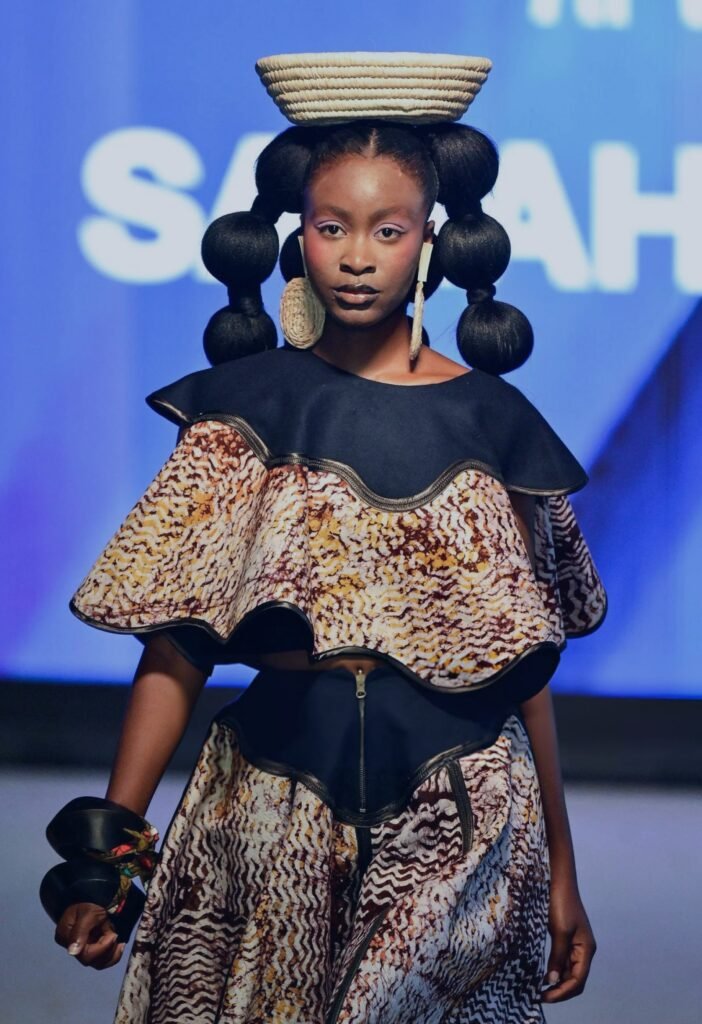 Designer Sarah Ajayi at African Fashion Week London 2025 runway
