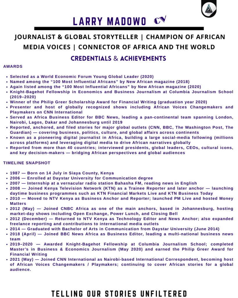 Larry Madowo global media influence. AfroNouveau 100