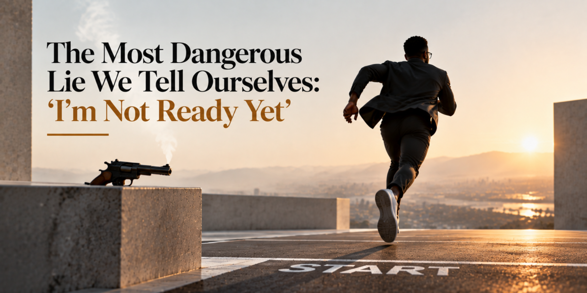 Runner at the start line of a race with the article headline overlay