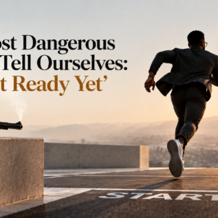 Runner at the start line of a race with the article headline overlay