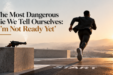 Runner at the start line of a race with the article headline overlay